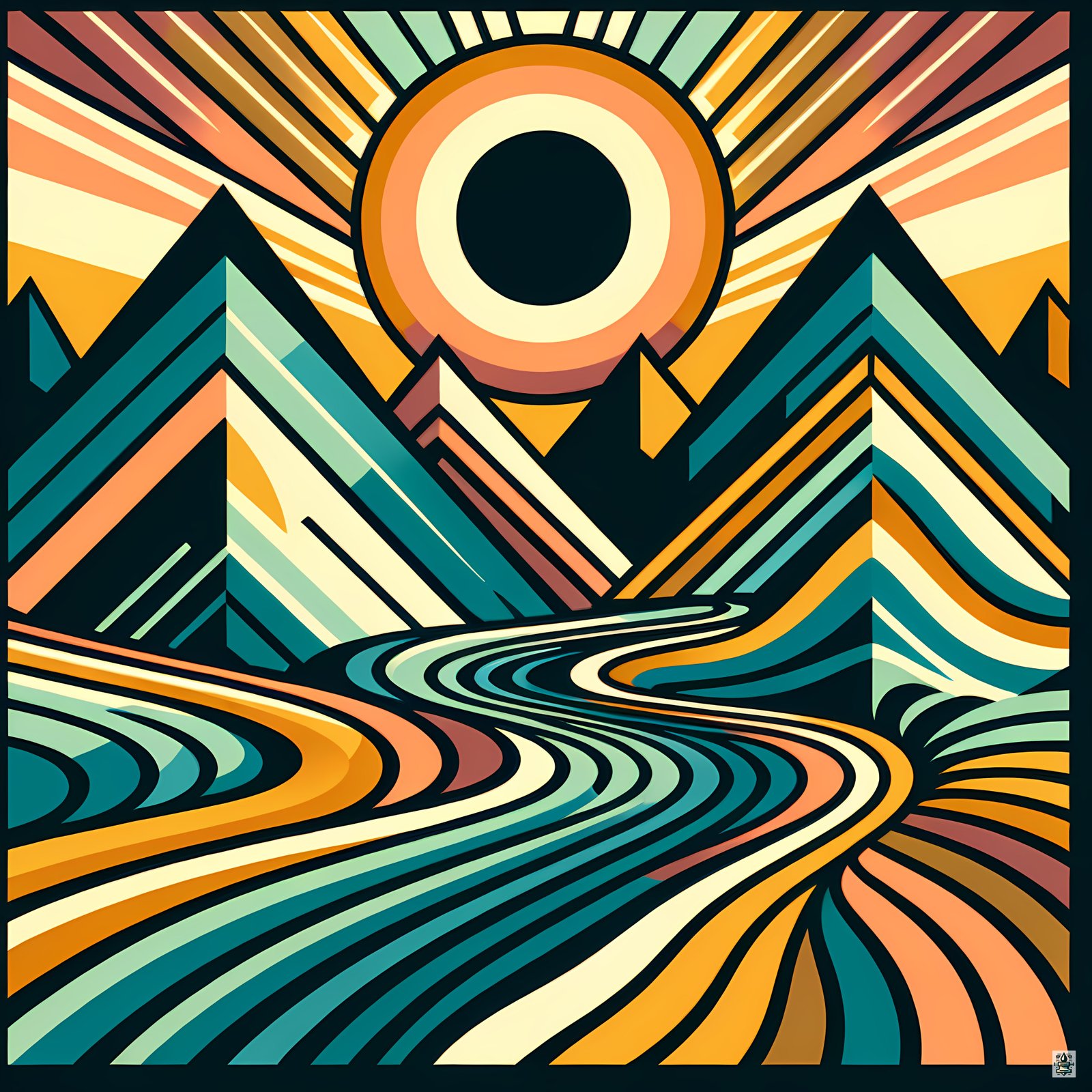 Geometric Mountain Sunrise Landscape