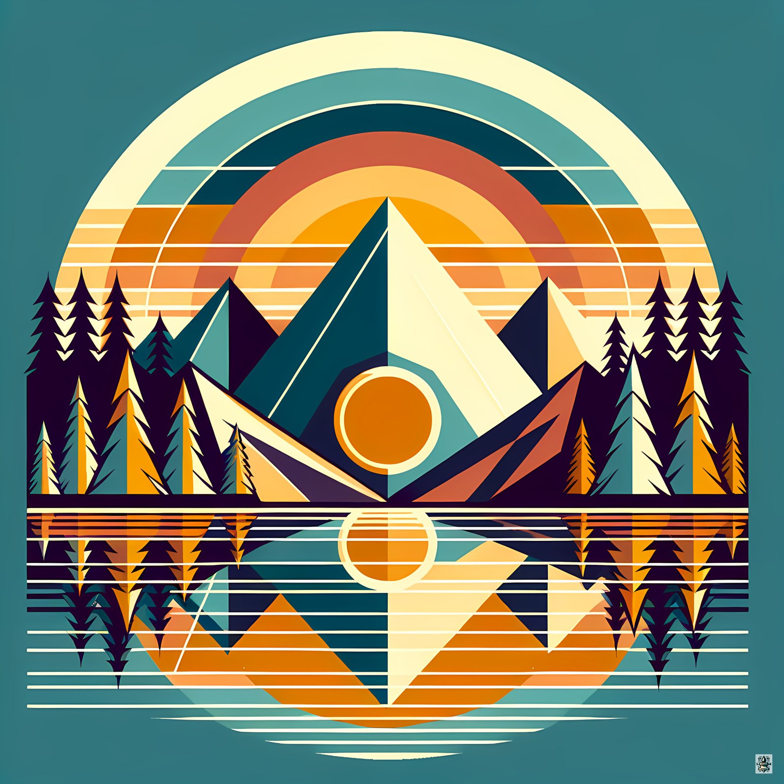 Geometric Mountain Lake Reflection