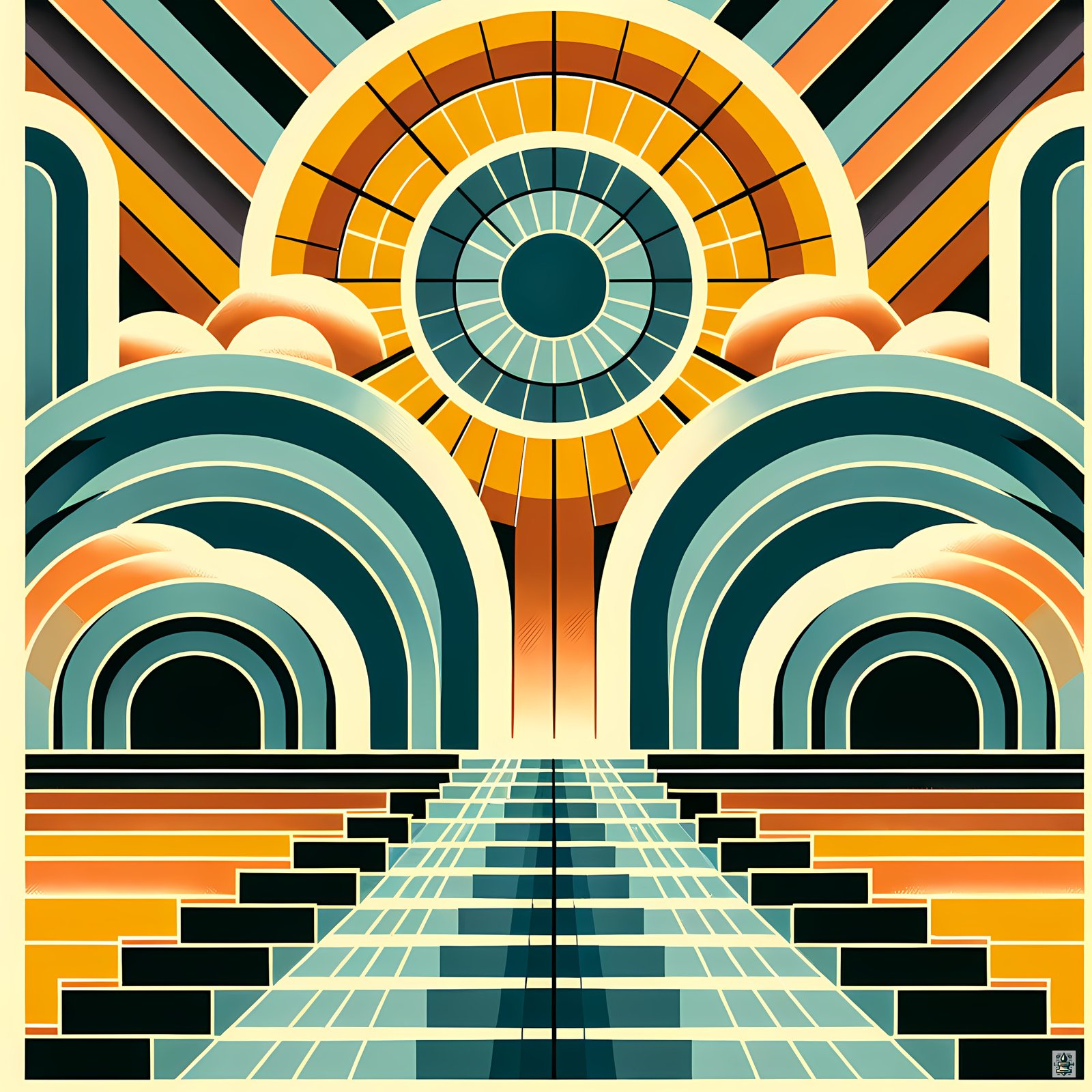 Geometric Sunburst Arches and Stairway
