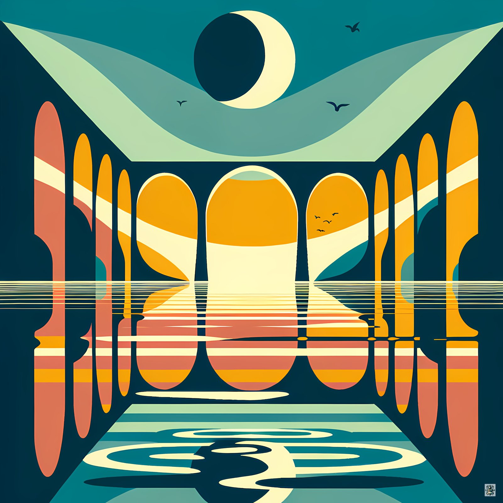 Moonlit Arches Over Reflective Water