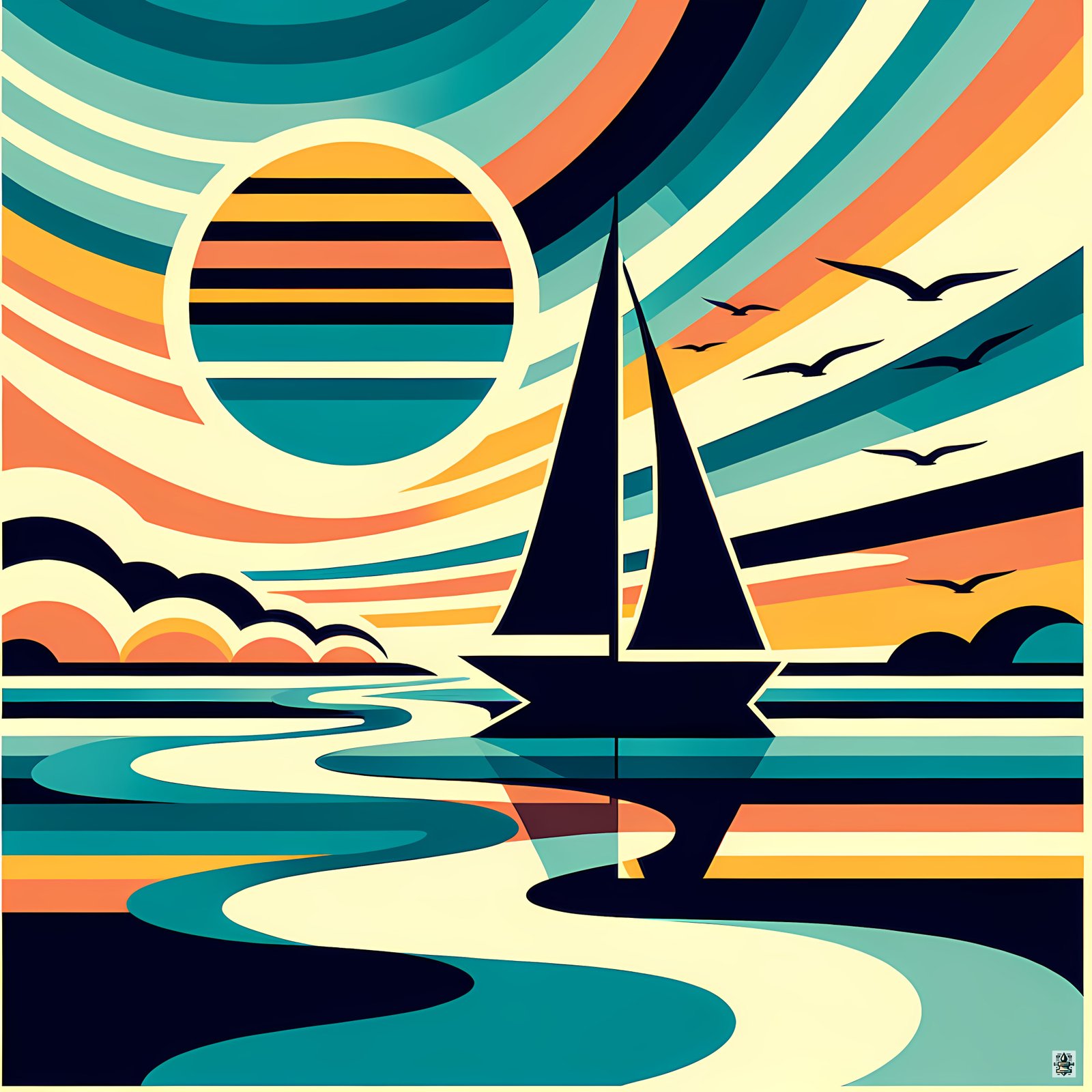 Geometric Sailboat at Sunset