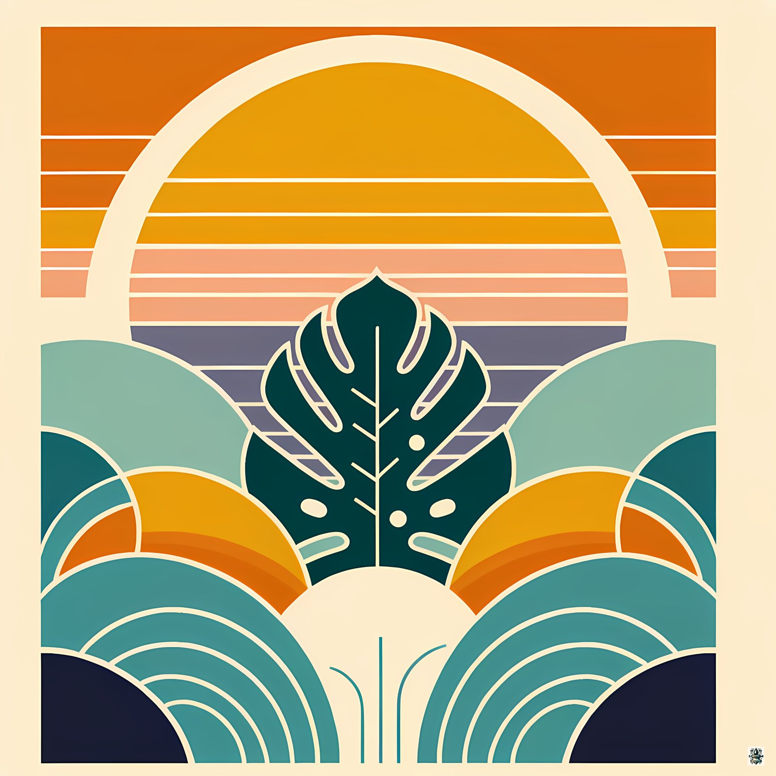 Geometric Monstera Sunset