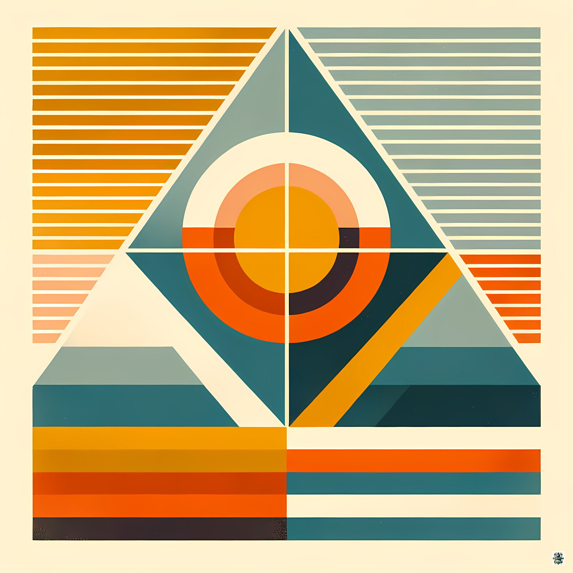 Retro Geometric Sun and Triangle Composition