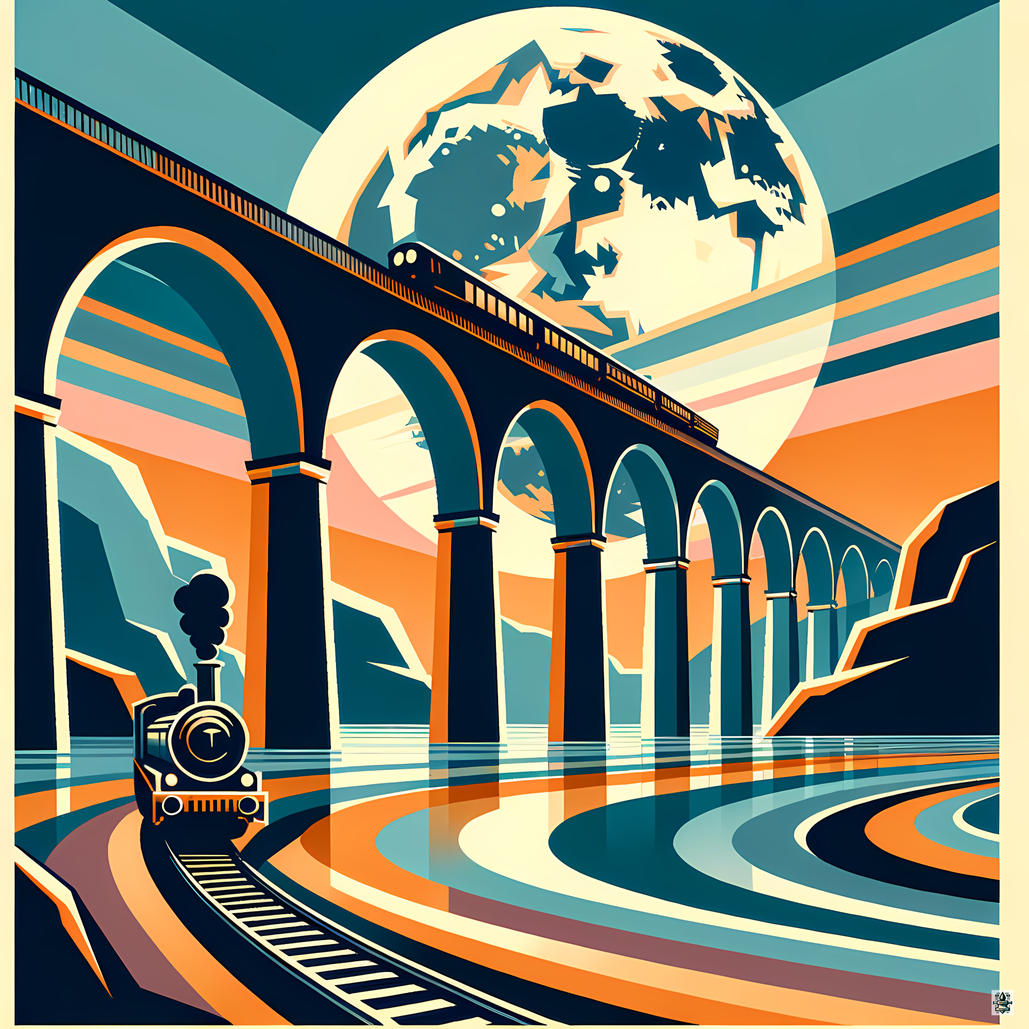 Moonlit Viaduct Train