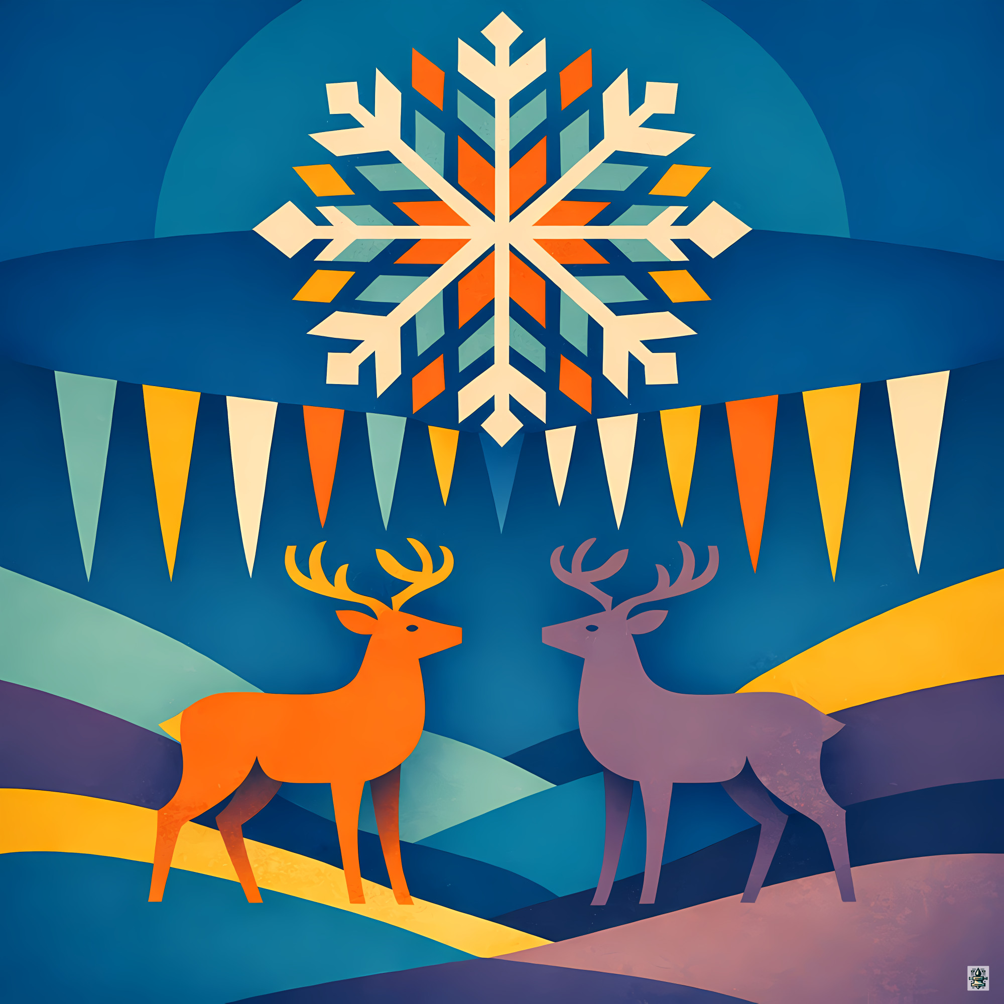 Nordic Snowflake Deer in Winter Hills