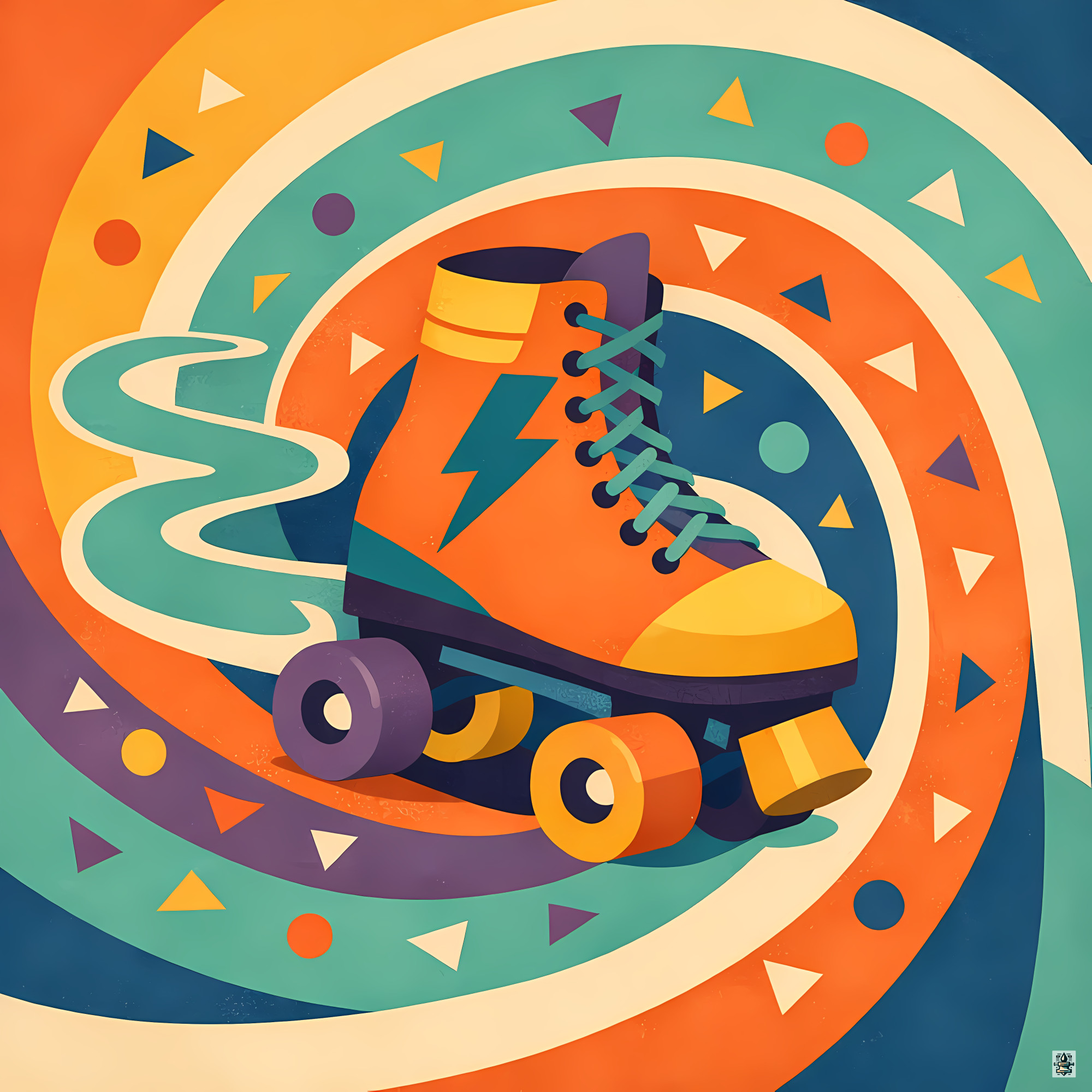 Colourful Memphis Roller Skate Illustration