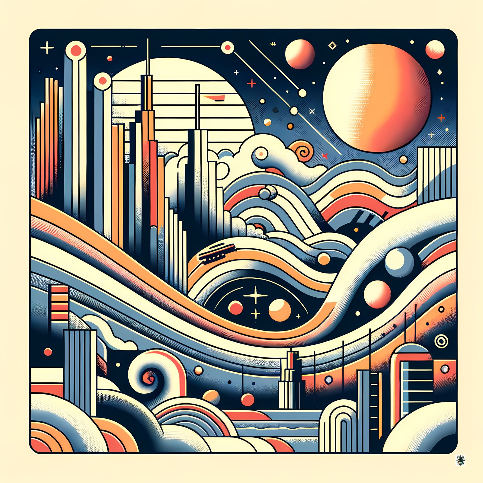 Retro Futuristic Space Cityscape with Planets