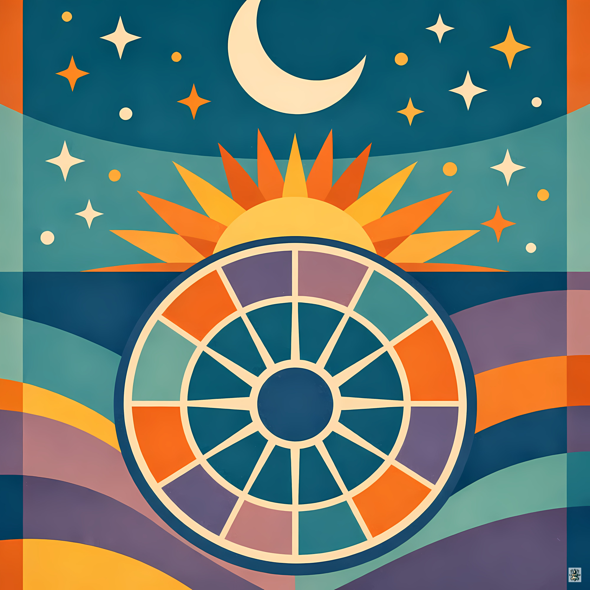 Celestial Sun Moon Wheel with Stars