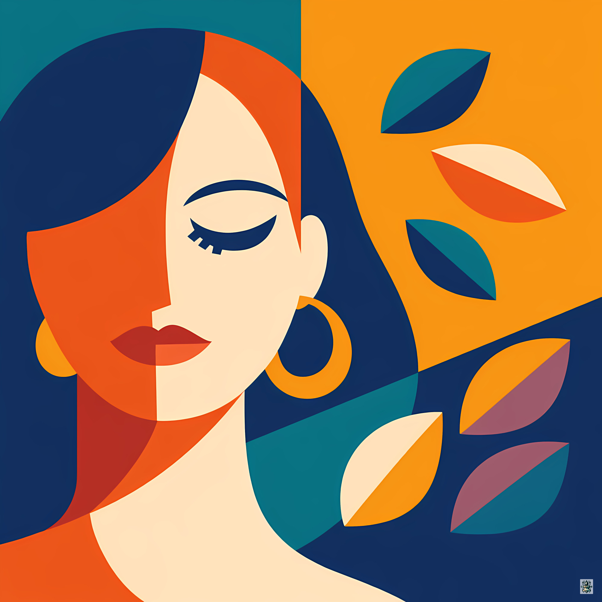 Cubist Inspired Woman with Autumn Leaves