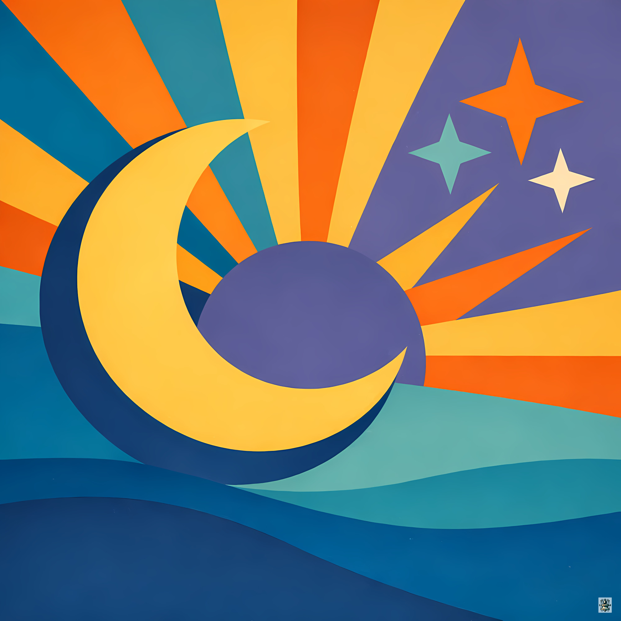 Celestial Crescent Moon and Starburst Rays