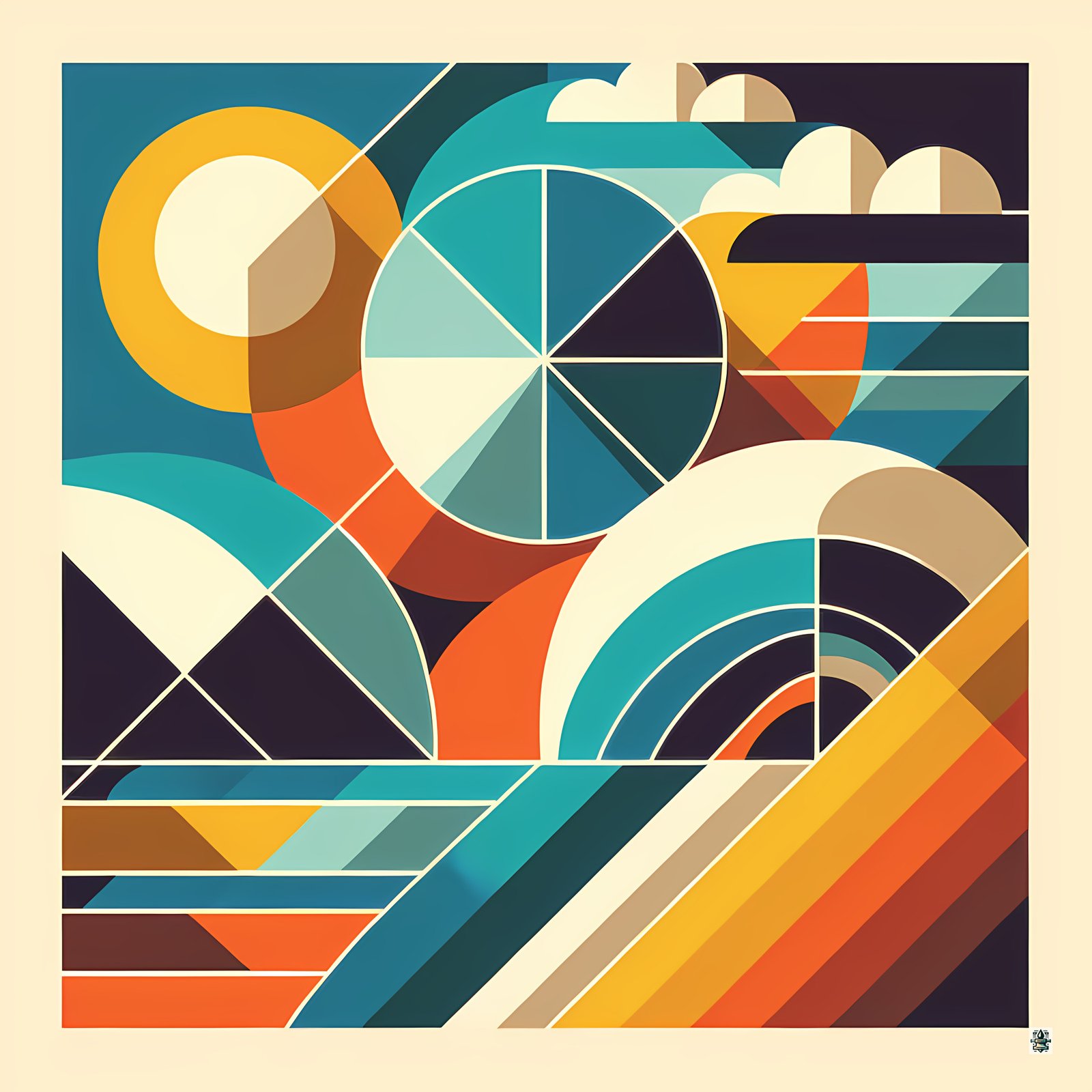 Retro Geometric Abstract with Teal and Orange