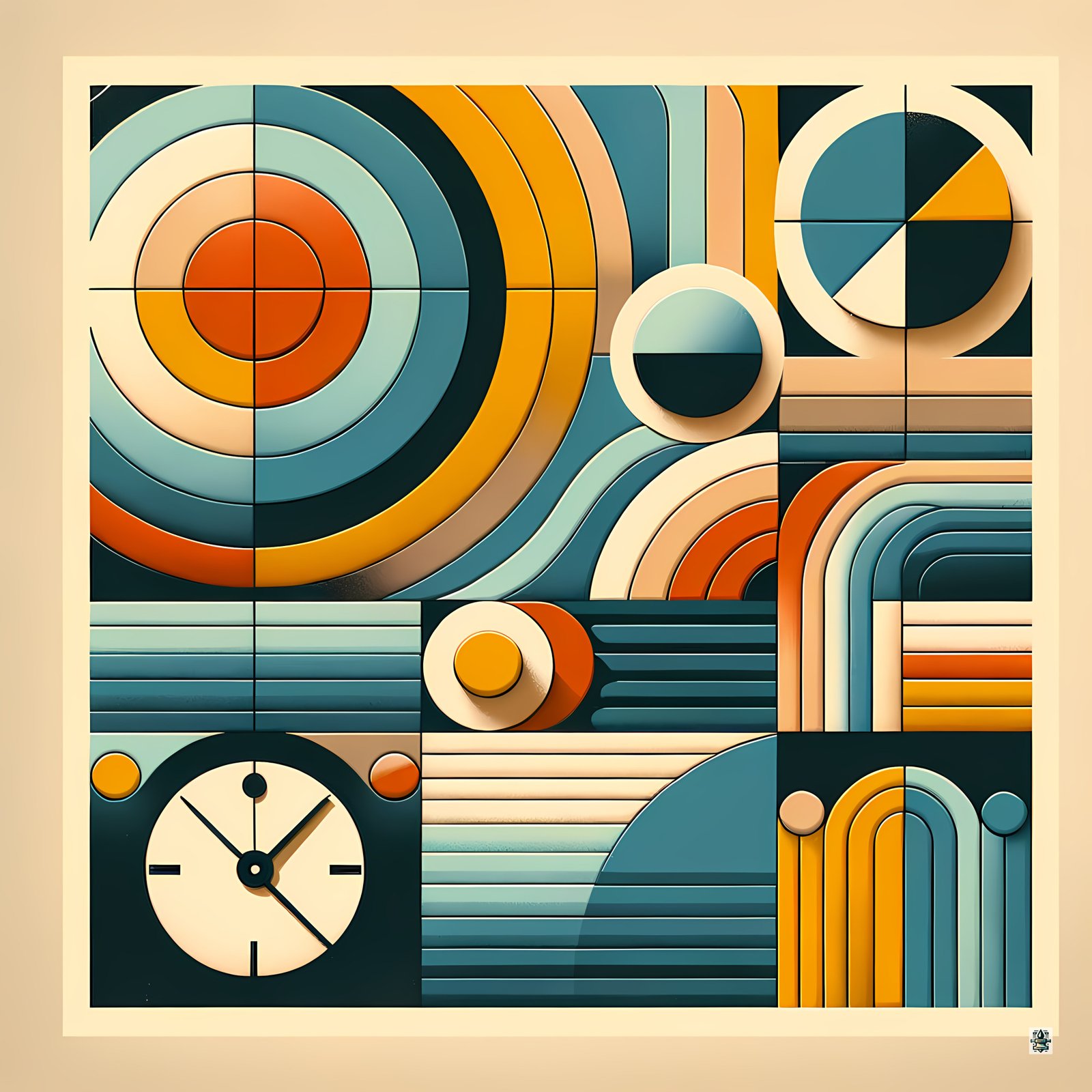 Geometric Retro Circles and Lines Artwork