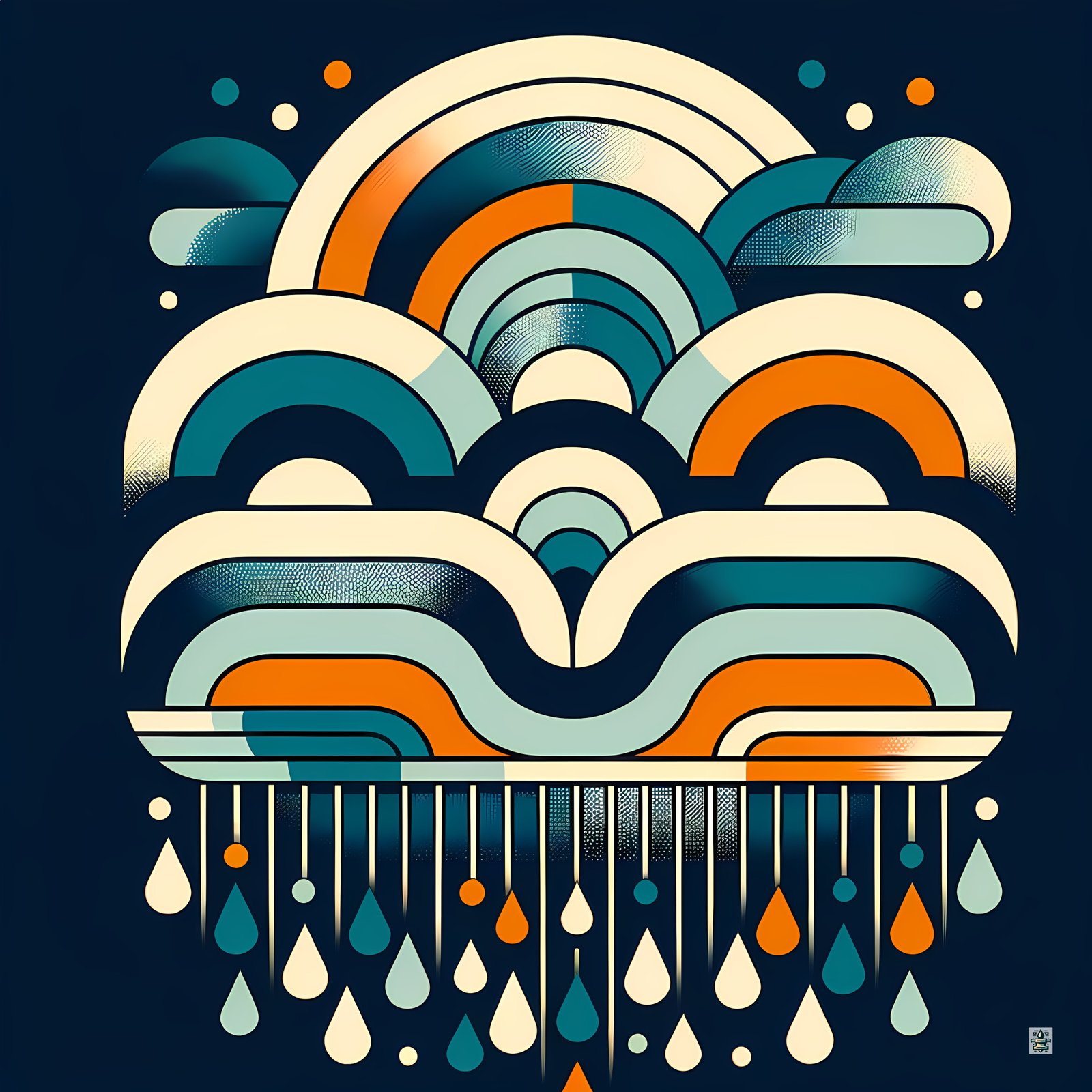 Retro Geometric Rainbow Clouds and Raindrops