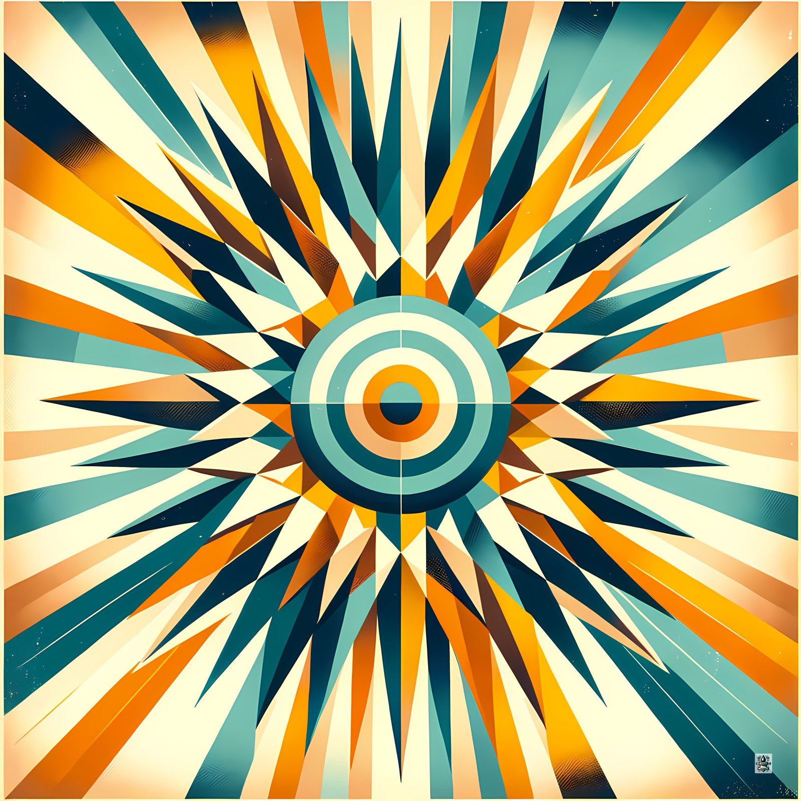 Retro Geometric Sunburst Target in Teal and Orange