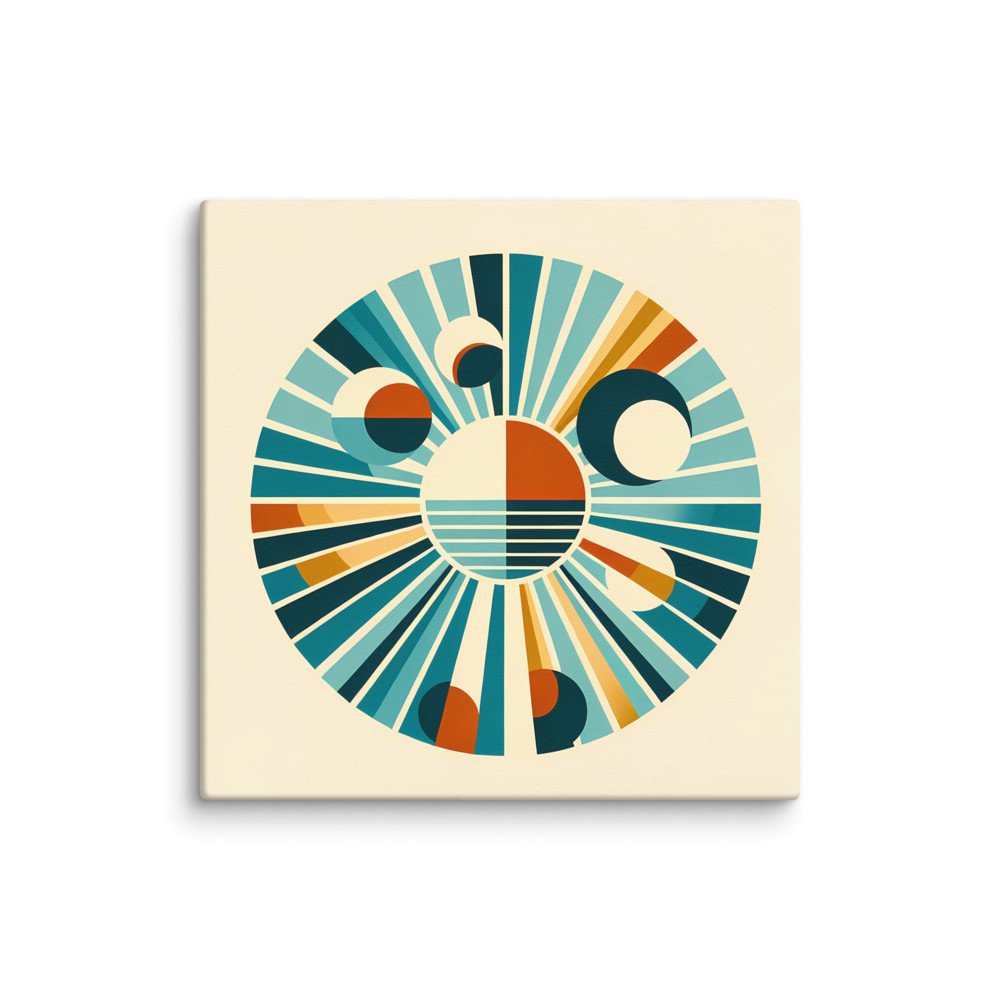 Retro Geometric Sunburst Circles in Teal and Orange
