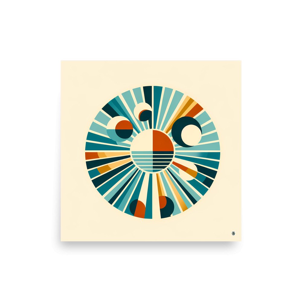 Retro Geometric Sunburst Circles in Teal and Orange