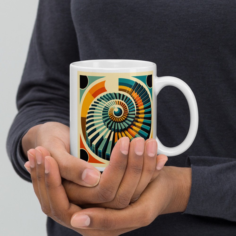 Retro Geometric Spiral Sunburst in Teal and Orange