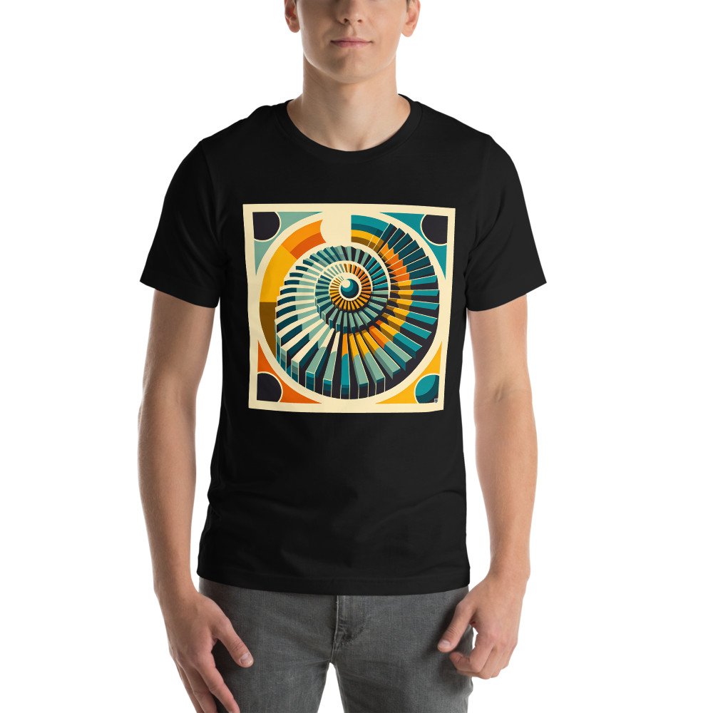 Retro Geometric Spiral Sunburst in Teal and Orange