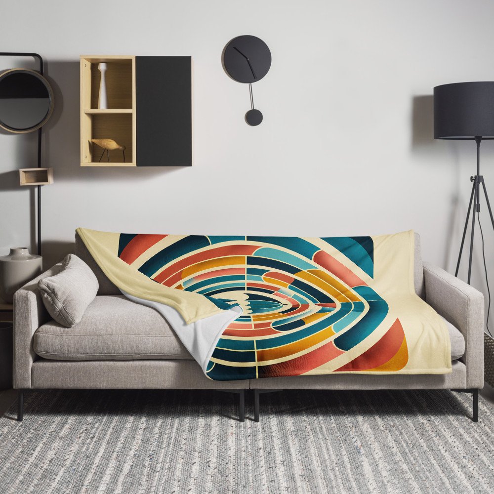 Retro Umbrella Geometric Art in Teal and Orange