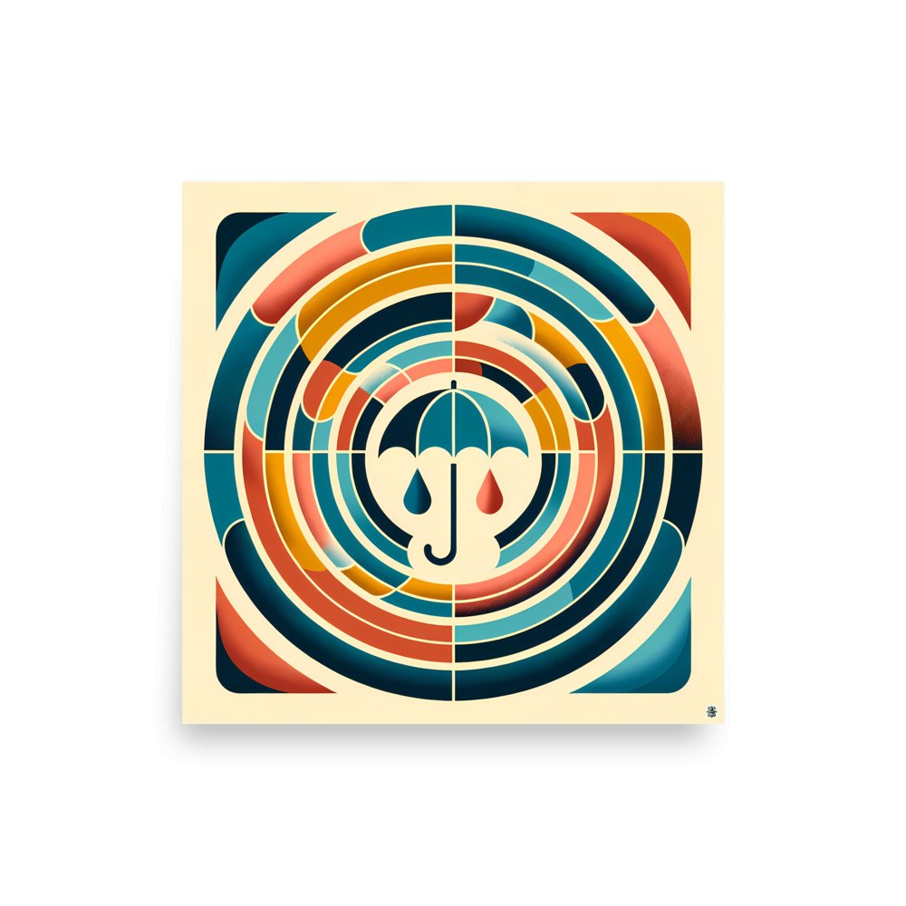 Retro Umbrella Geometric Art in Teal and Orange