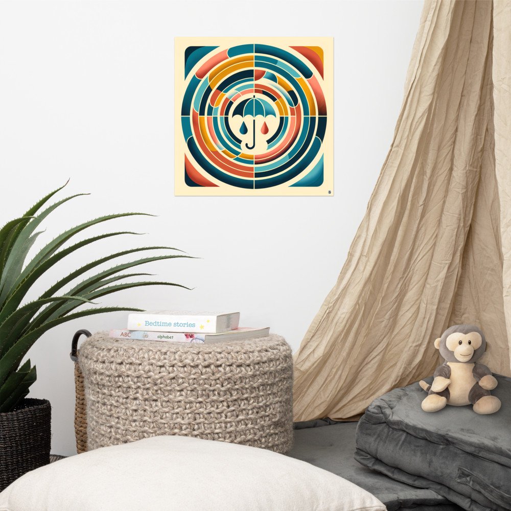 Retro Umbrella Geometric Art in Teal and Orange