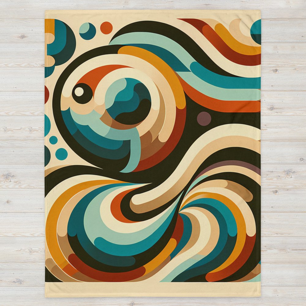 Retro Abstract Swirl Waves in Teal and Ochre