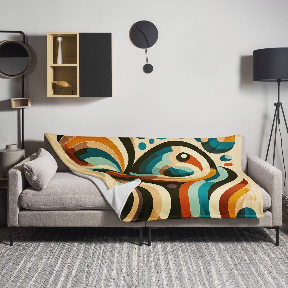Retro Abstract Swirl Waves in Teal and Ochre