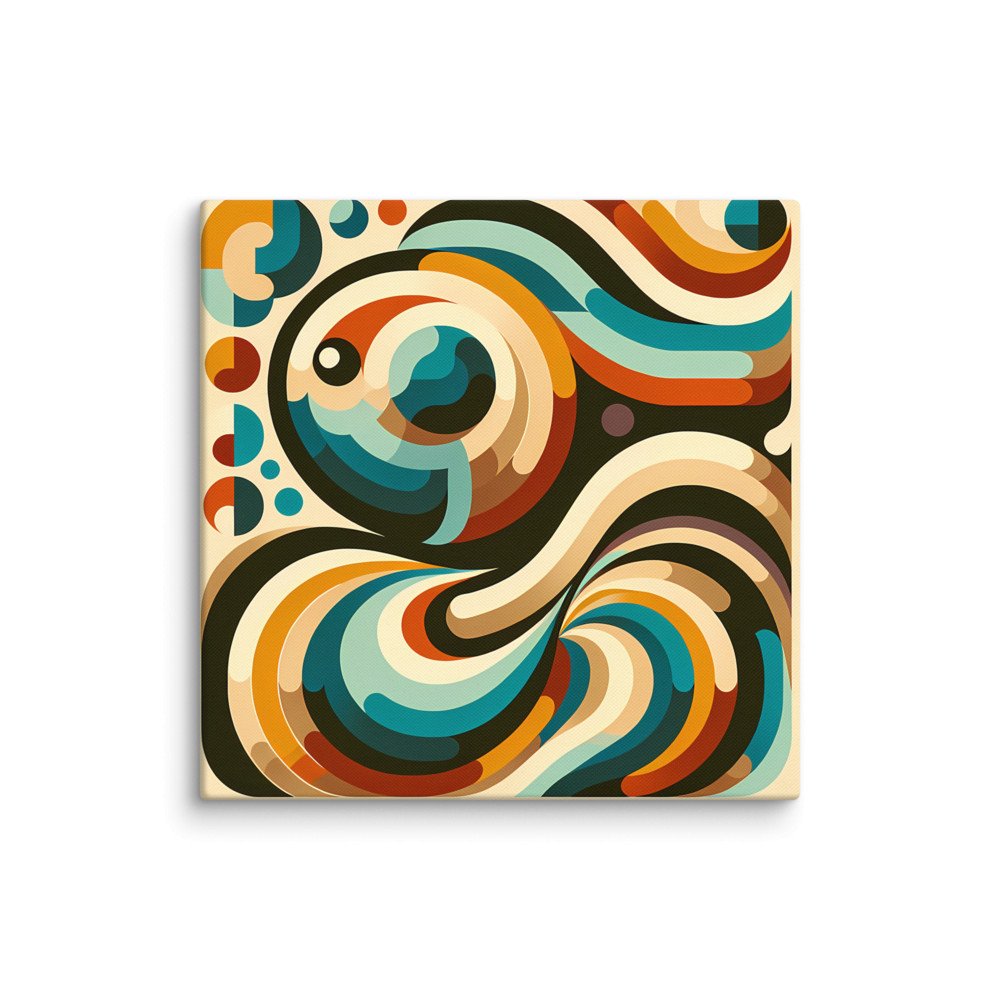 Retro Abstract Swirl Waves in Teal and Ochre