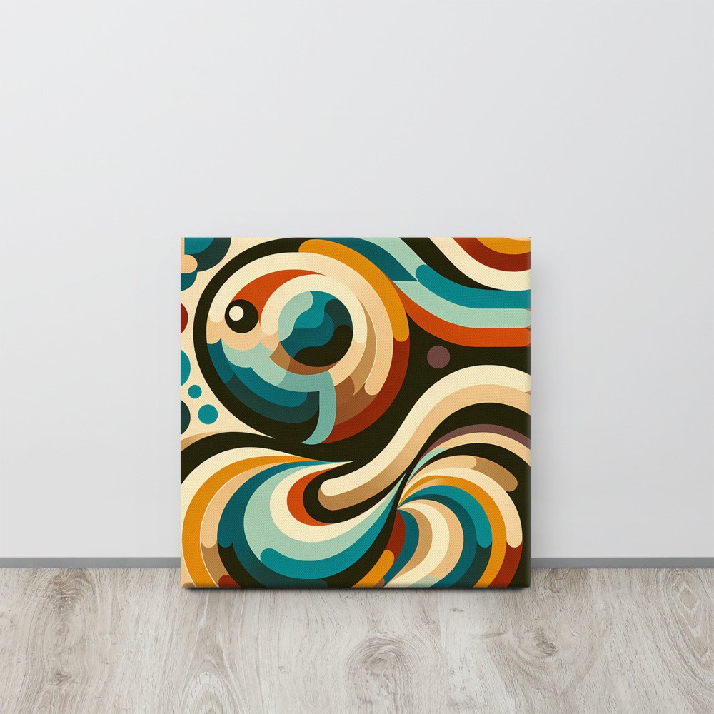 Retro Abstract Swirl Waves in Teal and Ochre