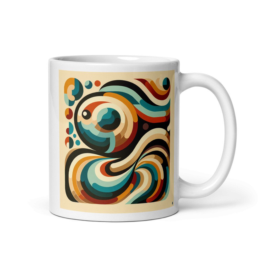 Retro Abstract Swirl Waves in Teal and Ochre