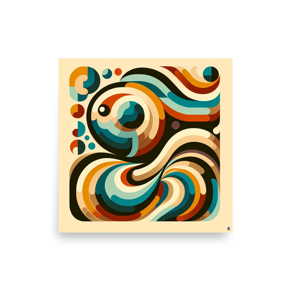 Retro Abstract Swirl Waves in Teal and Ochre