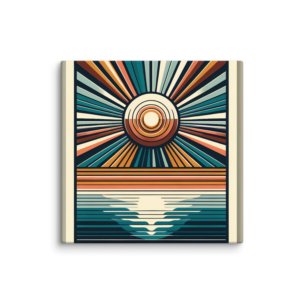 Retro Sunburst Over Ocean Horizon
