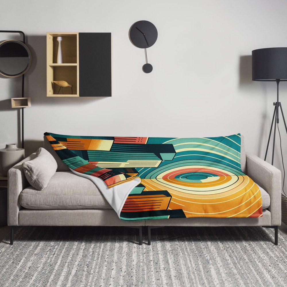 Retro Geometric City Skyline with Concentric Sun