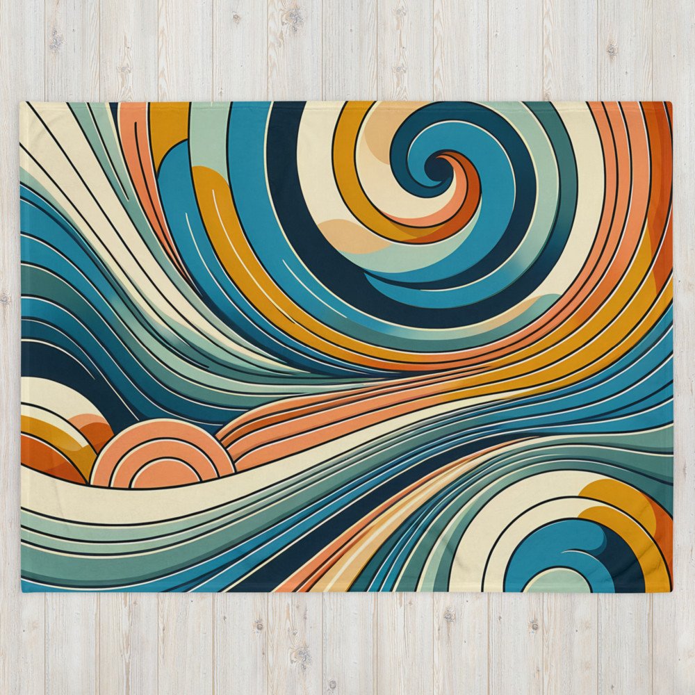 Retro Abstract Swirl Waves in Teal and Orange