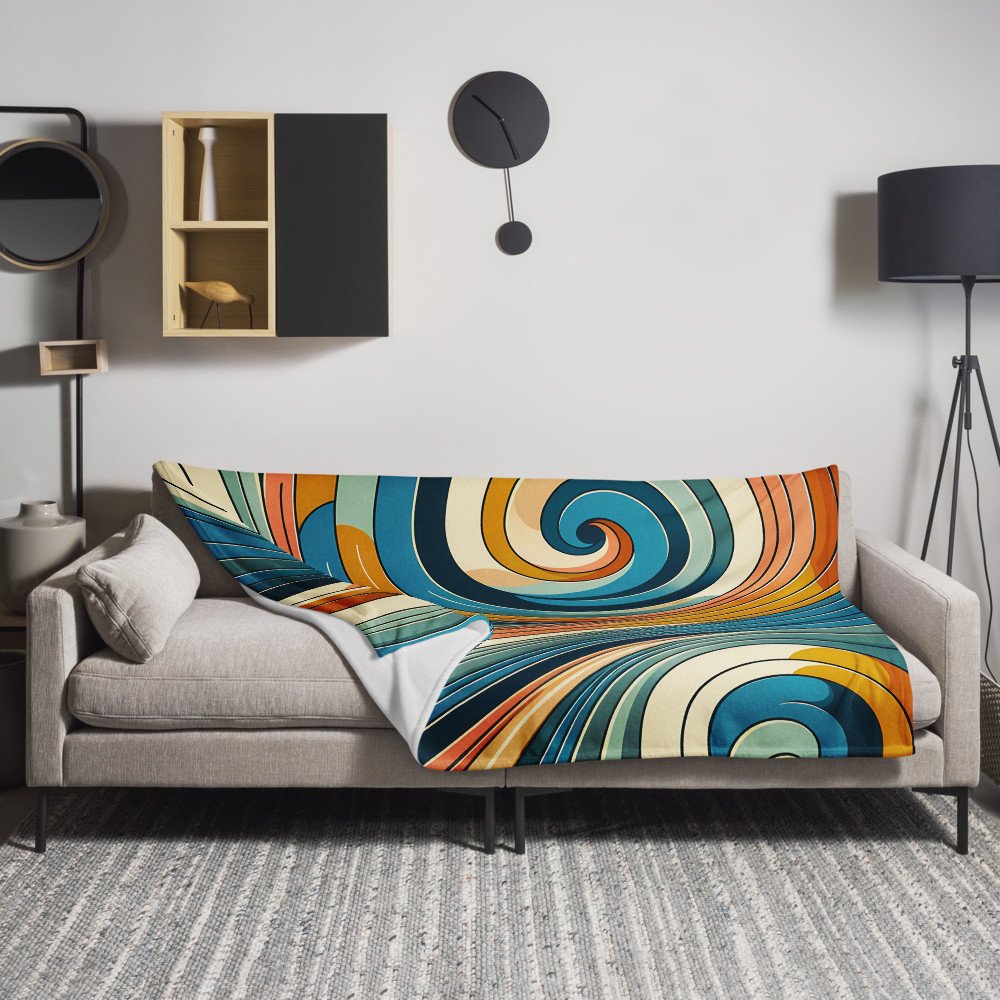Retro Abstract Swirl Waves in Teal and Orange