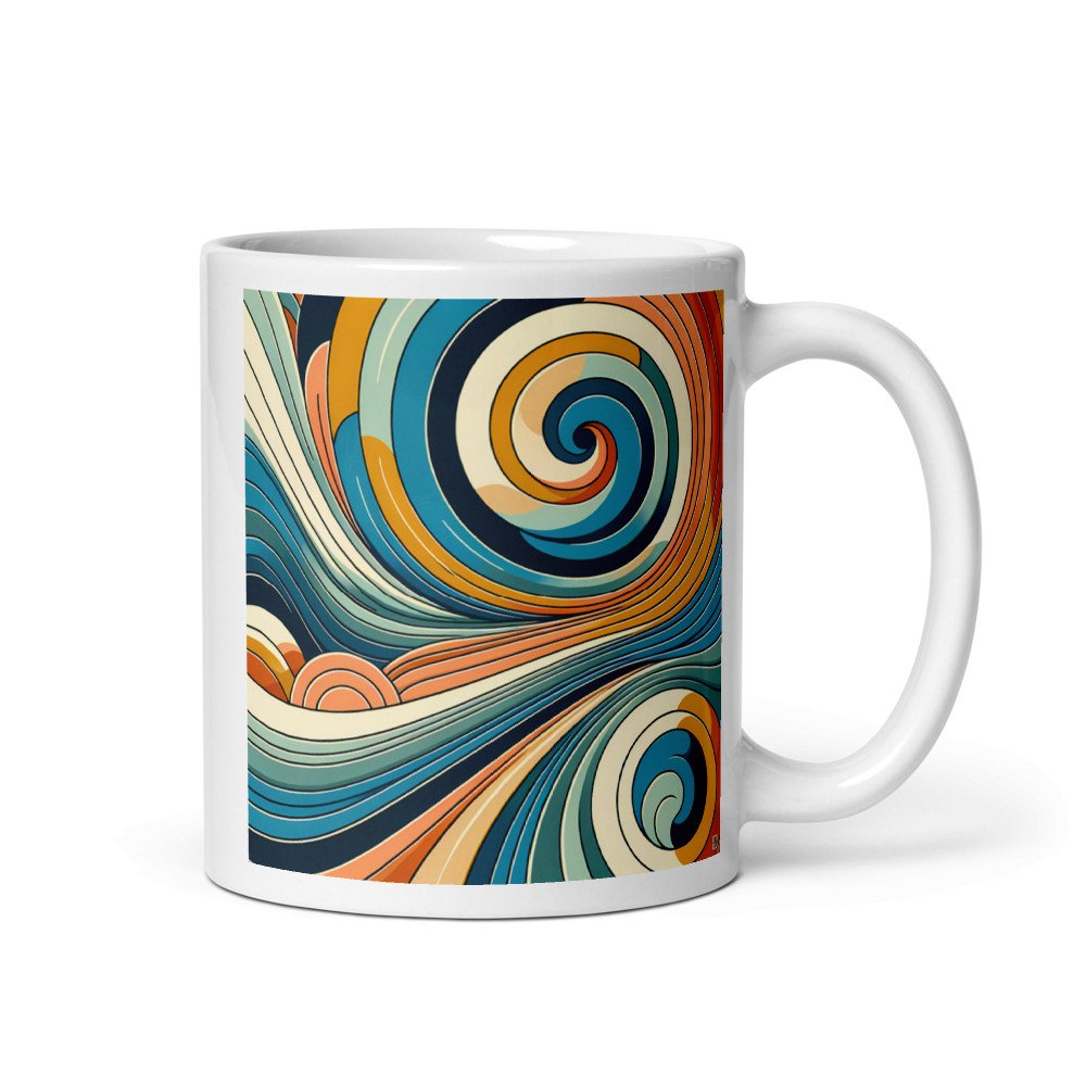 Retro Abstract Swirl Waves in Teal and Orange