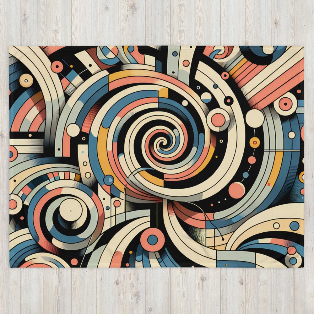 Retro Geometric Spiral Abstract in Teal and Coral