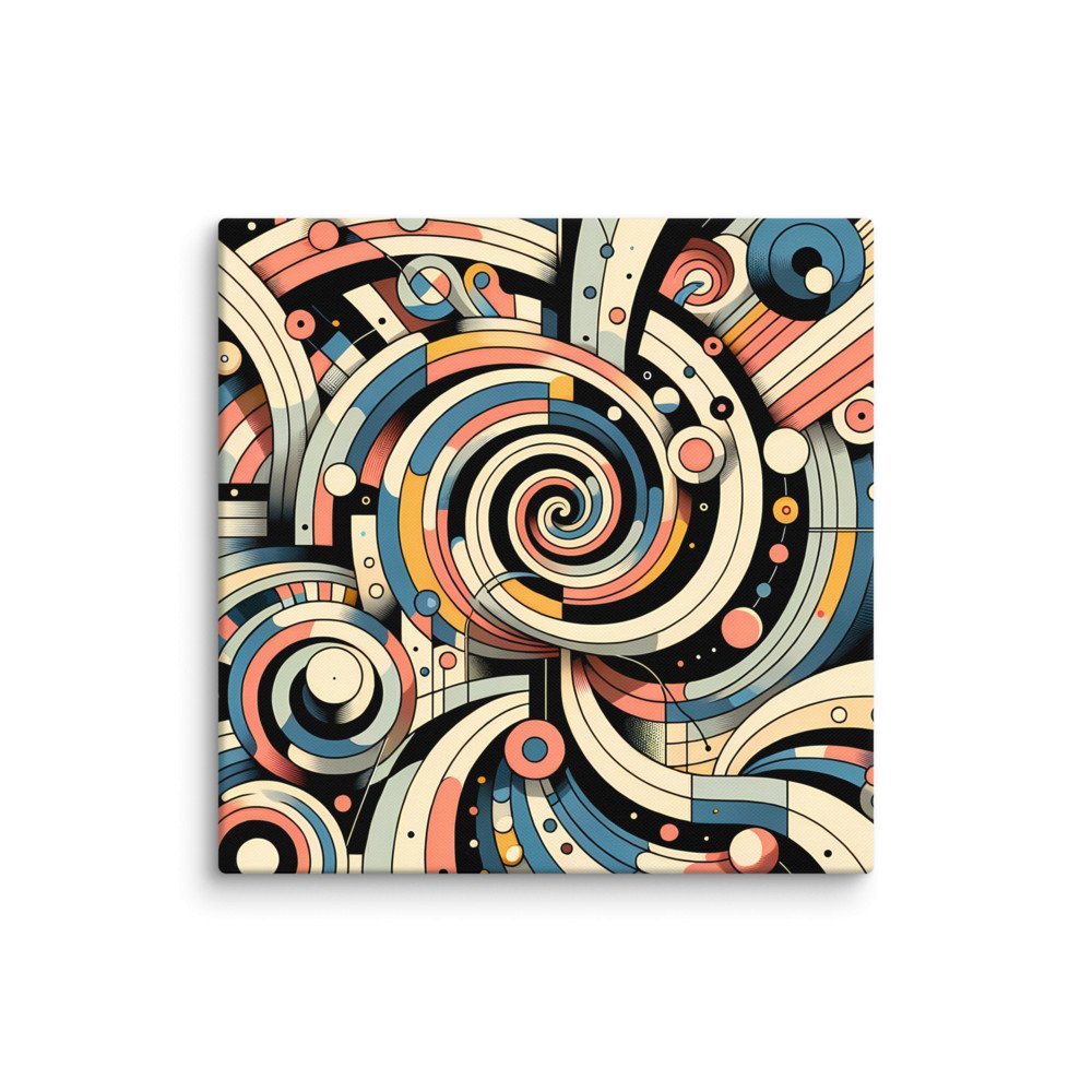 Retro Geometric Spiral Abstract in Teal and Coral