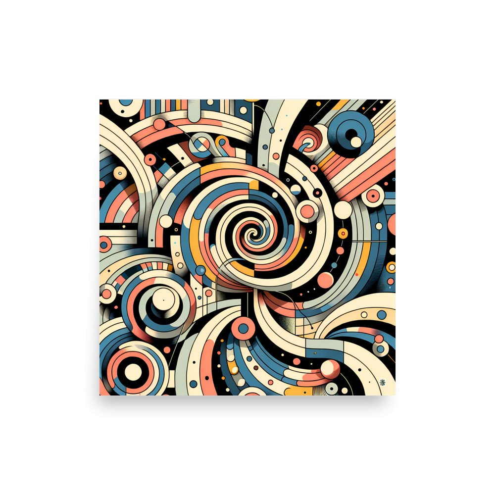Retro Geometric Spiral Abstract in Teal and Coral