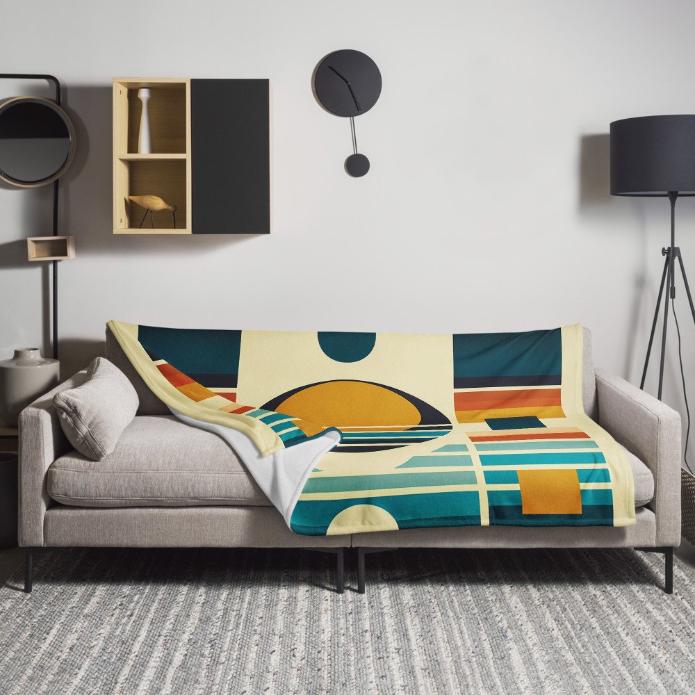 Geometric Sunset Shapes in Retro Stripes