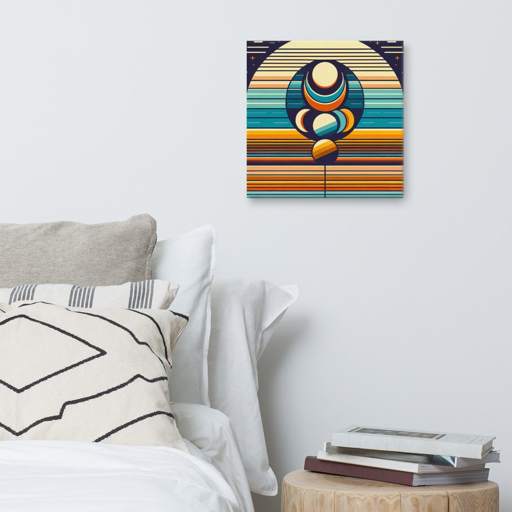 Geometric Moon Phases Over Retro Stripes