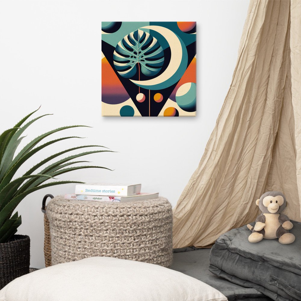 Geometric Monstera Leaf in Teal and Orange