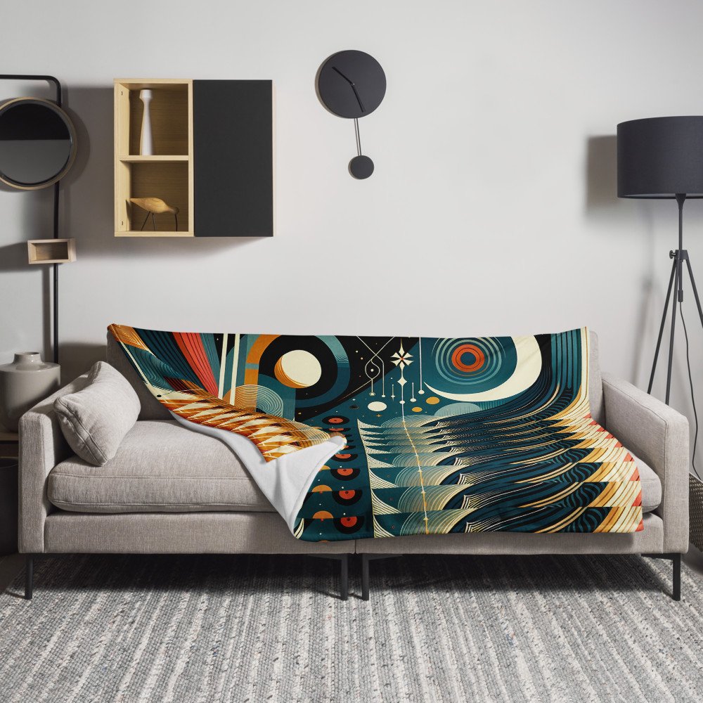 Retro Geometric Space Landscape in Teal and Orange