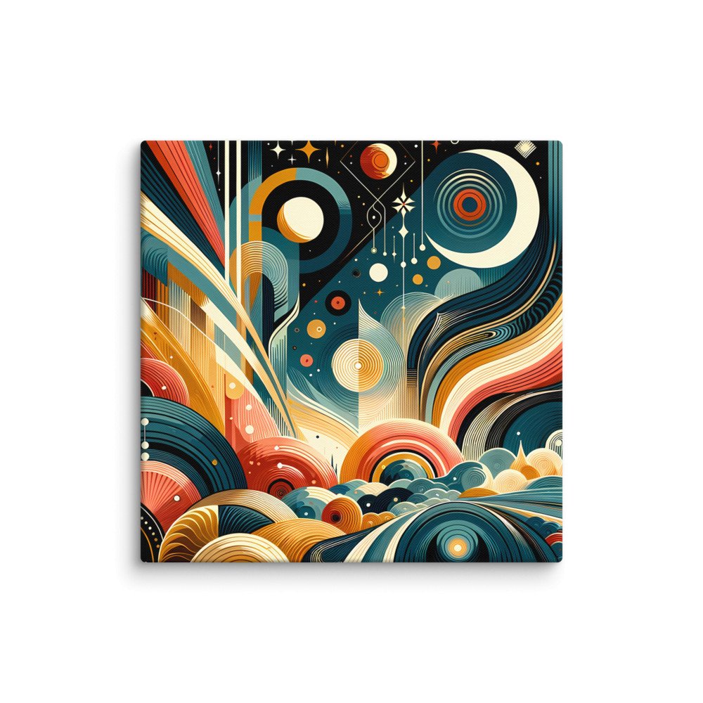 Retro Geometric Space Landscape in Teal and Orange