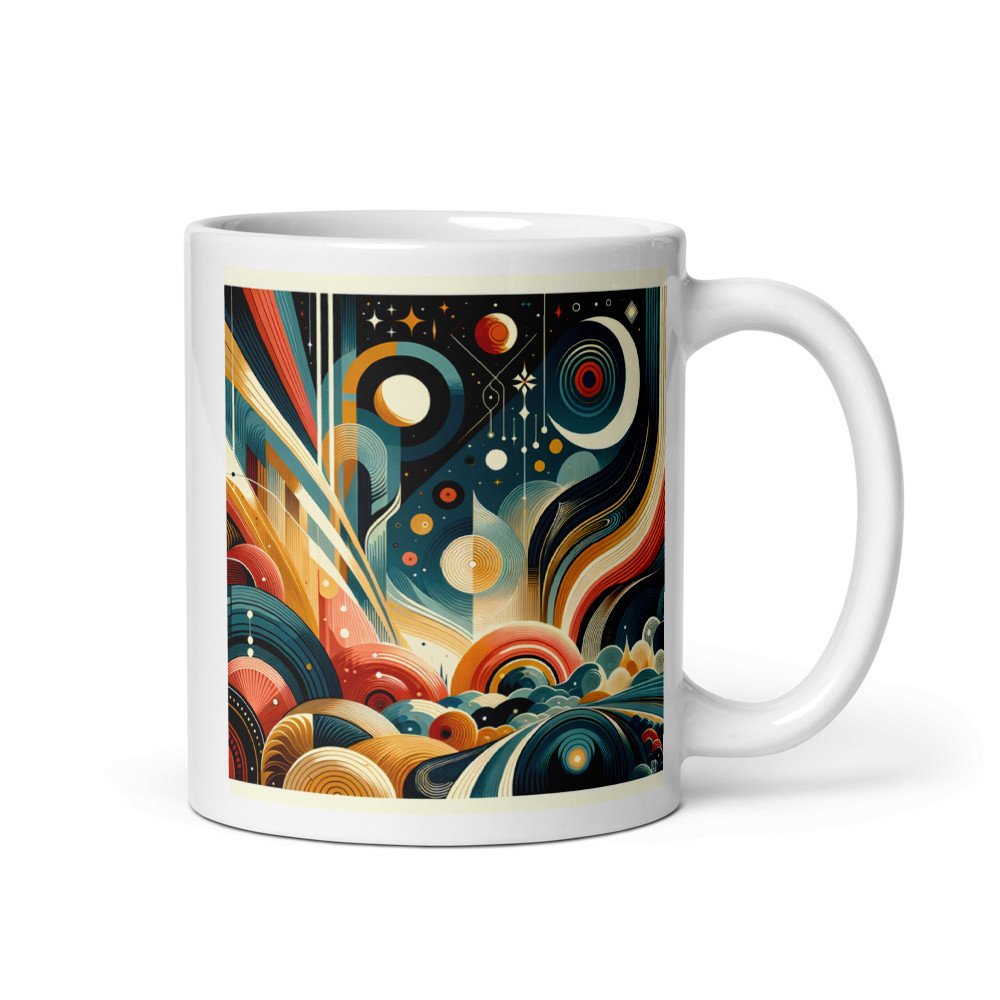 Retro Geometric Space Landscape in Teal and Orange