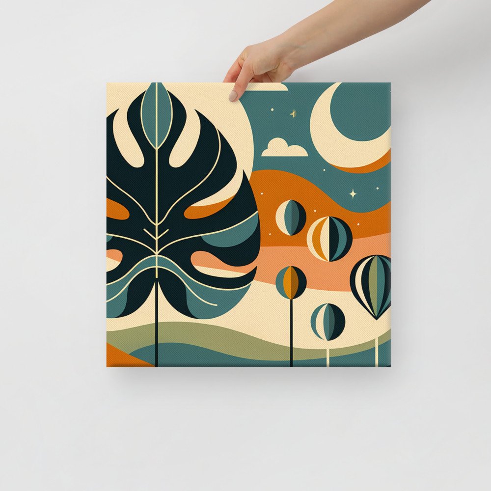 Abstract Monstera Leaf Night Sky Landscape