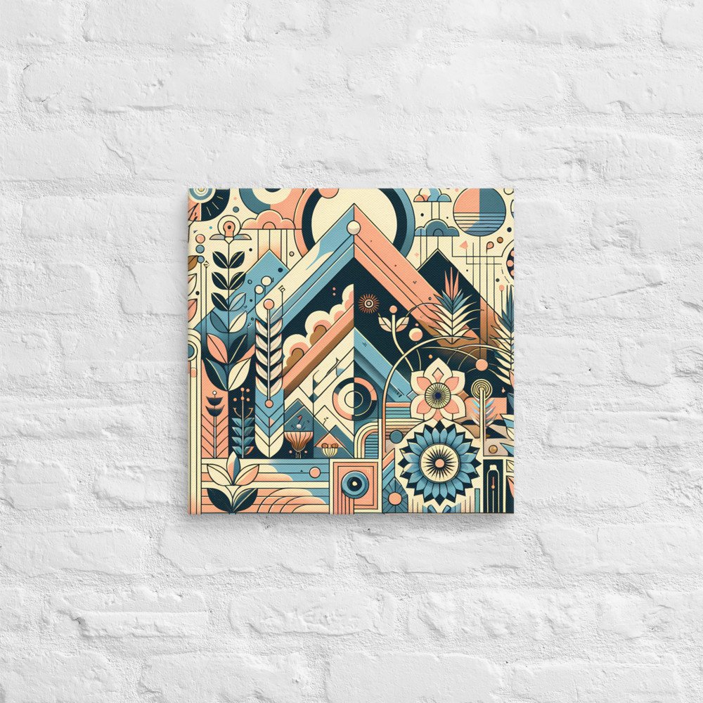 Retro Geometric Mountain Landscape in Teal and Peach