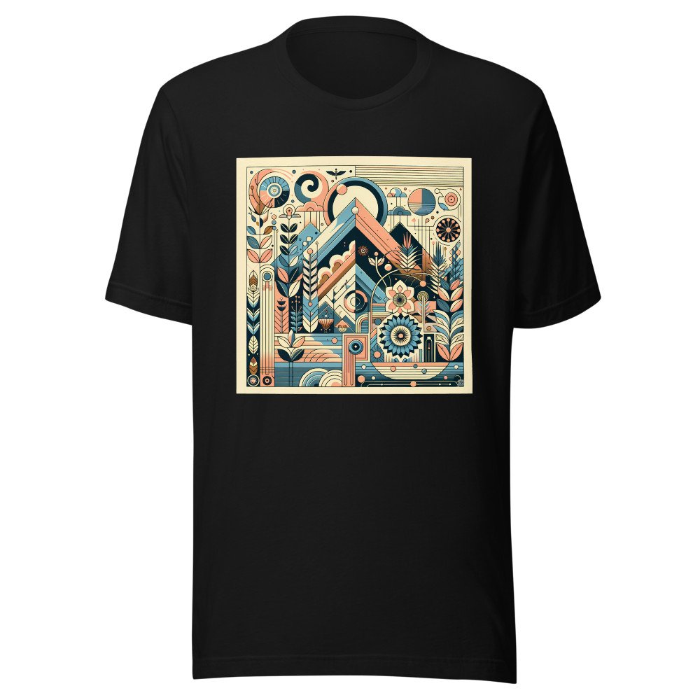 Retro Geometric Mountain Landscape in Teal and Peach