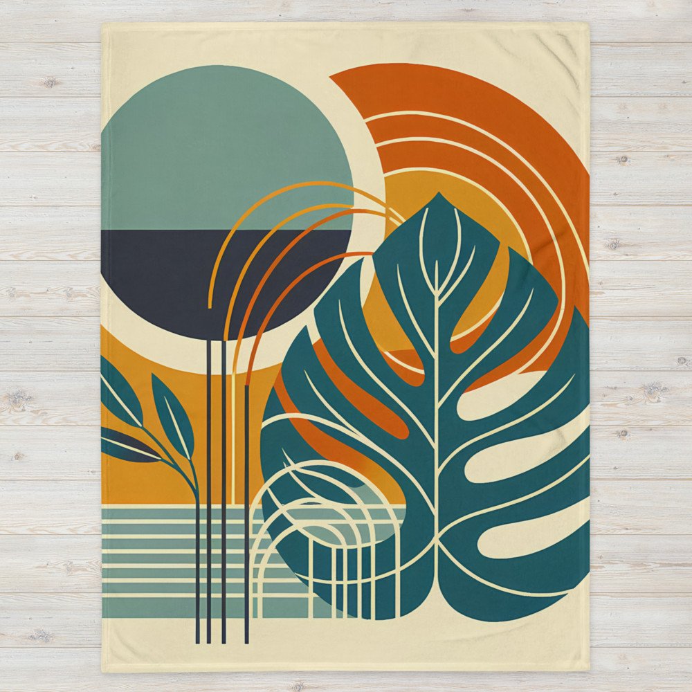 Abstract Monstera Leaves with Geometric Sun Shapes
