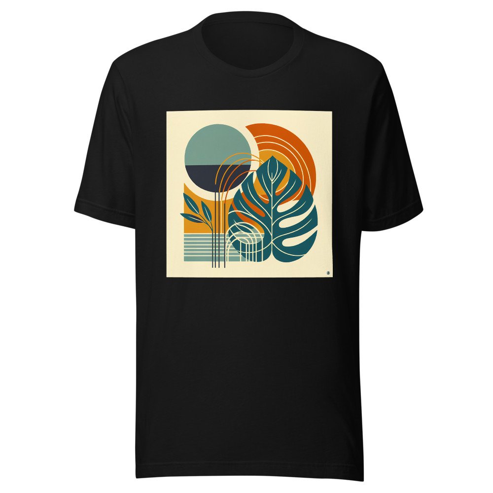 Abstract Monstera Leaves with Geometric Sun Shapes